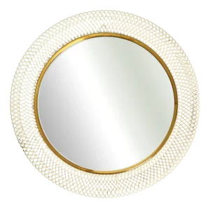 Mid-Century Modern Round Wall Mirror in Metal with Brass Detail, 1950s