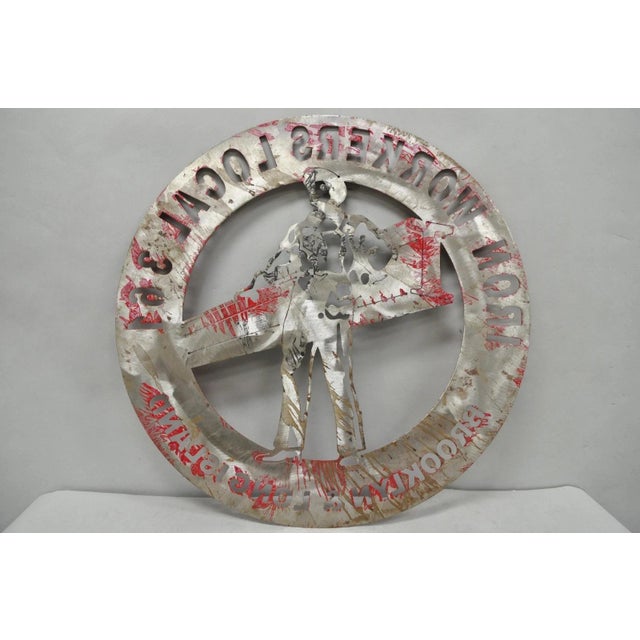 Iron Workers 361 Brooklyn & Long Island Hanging Wall Steel Black Metal Plaque For Sale - Image 10 of 12