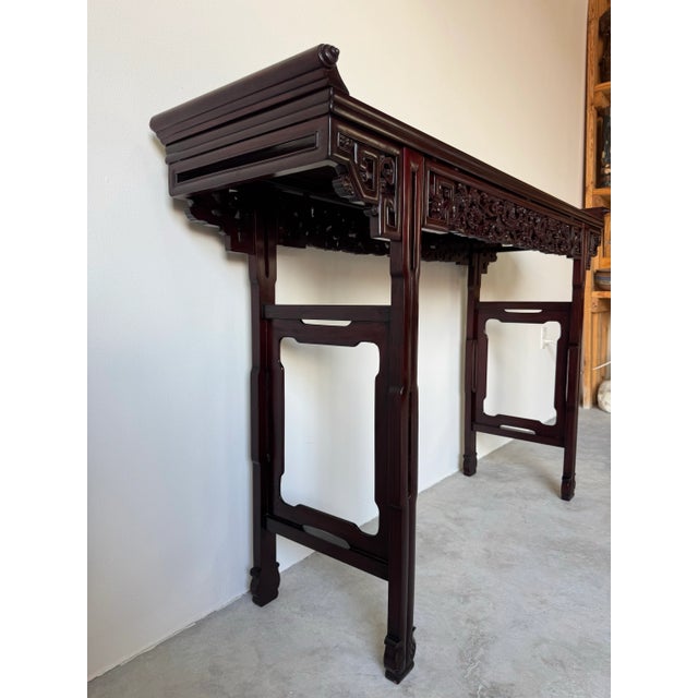 Vintage Chinese Rosewood Altar Console Table – Scroll Top With Hand-Carved Dragon Apron/Sold For Sale In Miami - Image 6 of 12