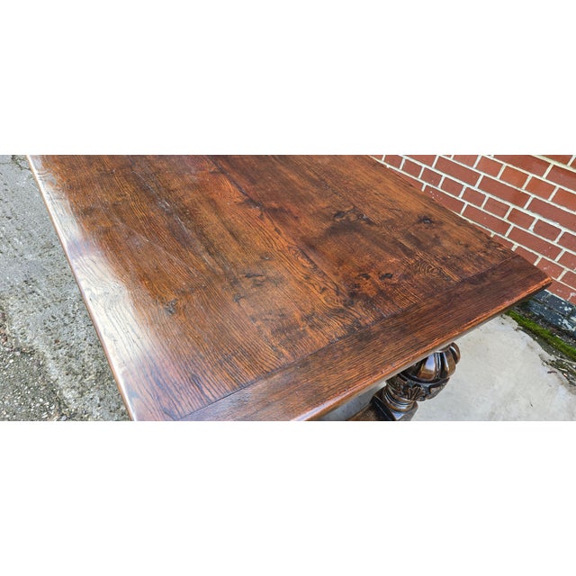 Brown Elizabethan Oak Refrectory Farmhouse Dining Table, 1910 For Sale - Image 8 of 18