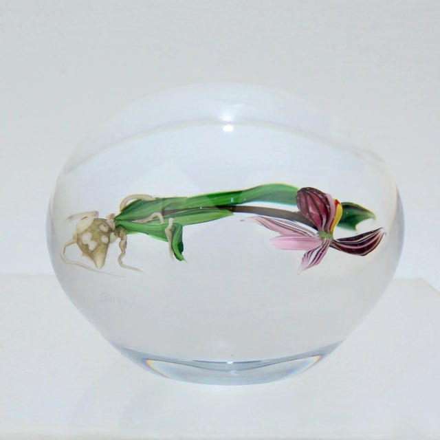 Chris Buzzini Artist-Proof Orchid Flower and Roots Art Glass Paperweight For Sale - Image 11 of 13