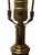Vintage Stiffel table or accent lamp was made with graphic, angular brass base and pillar top juxtaposed by rounded...
