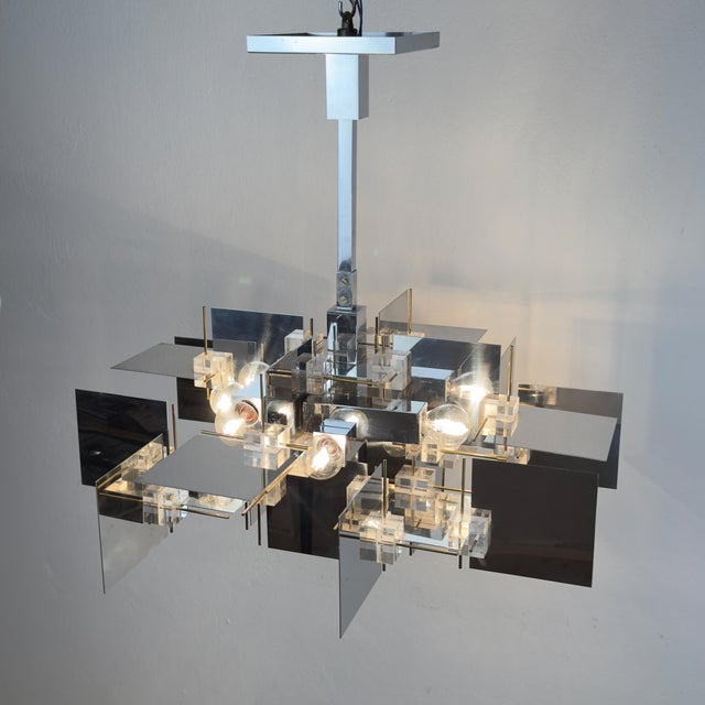 Vintage Metal Chandelier by Gaetano Sciolari, Italy, 1950s For Sale - Image 16 of 18