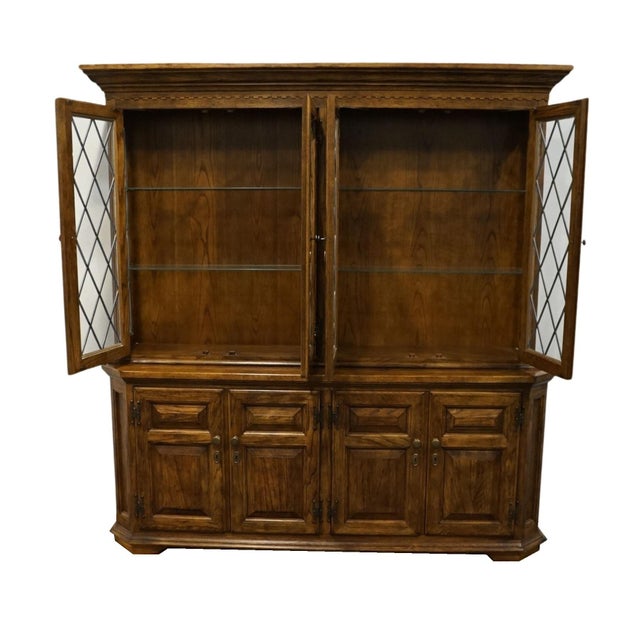 Century Furniture Century Furniture Solid Walnut Rustic European Style 78" Buffet W. Lighted Display China Cabinet For Sale - Image 4 of 12