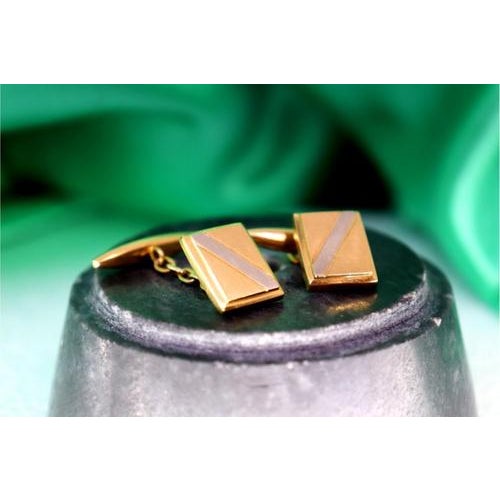 Gold Rectangular Two-Tone Gold Cufflinks, Set of 2 For Sale - Image 8 of 8
