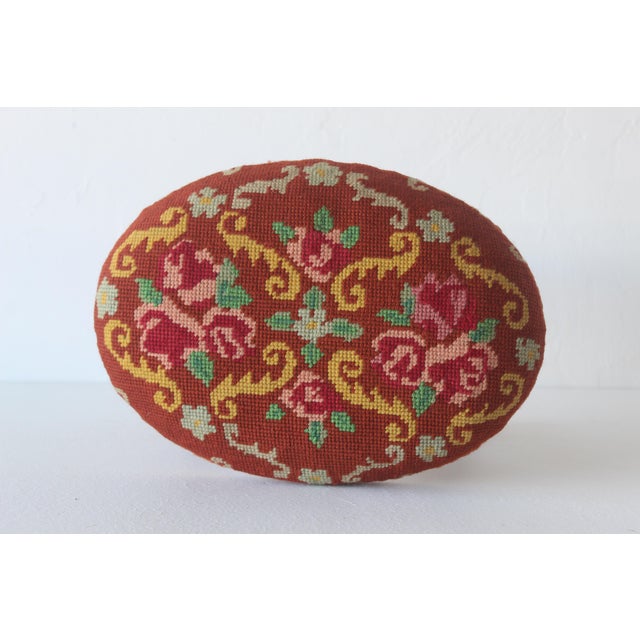 Vintage Mid-Century Turned Wood Legs Needlepoint Footstool Ottoman For Sale - Image 4 of 10