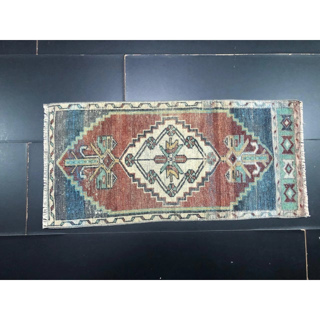 Vintage Distressed Turkish Anatolian Handmade Small Red and Blue Rug For Sale In Phoenix - Image 6 of 6