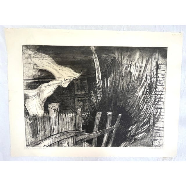 American Artist's Proof Etching by Joan Connell (American, Present) Titled 'Flying Sheets' C1965 For Sale - Image 3 of 13