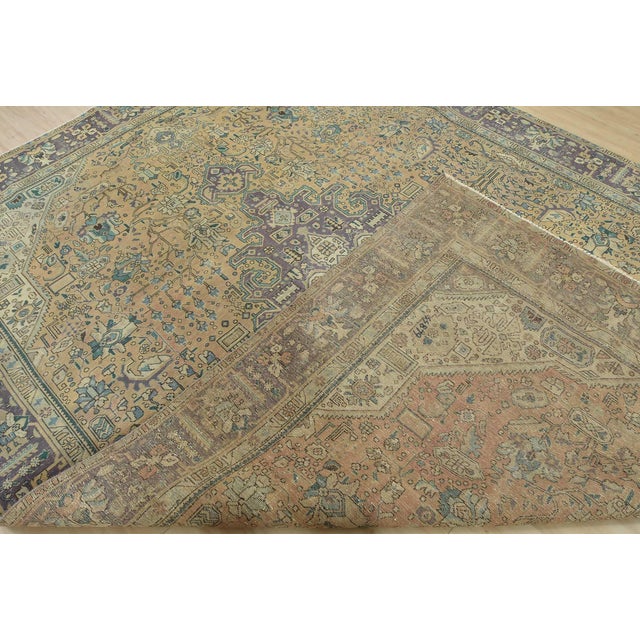 Tabriz Rug 9’5” X 12’7” Pink Wool Vintage Distressed Hand-Knotted Carpet For Sale - Image 14 of 15