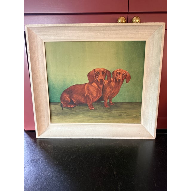 Mid-Century Modern Portrait of Two Dachshunds Dudley & Maedchen - Framed Gouache Painting From 1959 For Sale - Image 3 of 8
