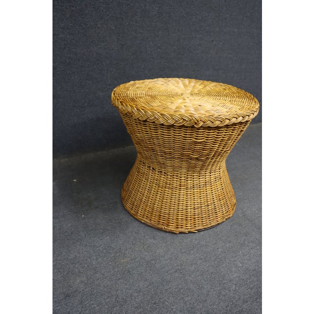 Mid-Century Modern Wicker Hourglass Coffee Table With Glass Top For Sale - Image 11 of 13