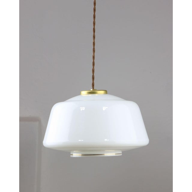 Mid-Century Modern Italian Brass and Opaline Glass Pendant Lamp For Sale - Image 5 of 16