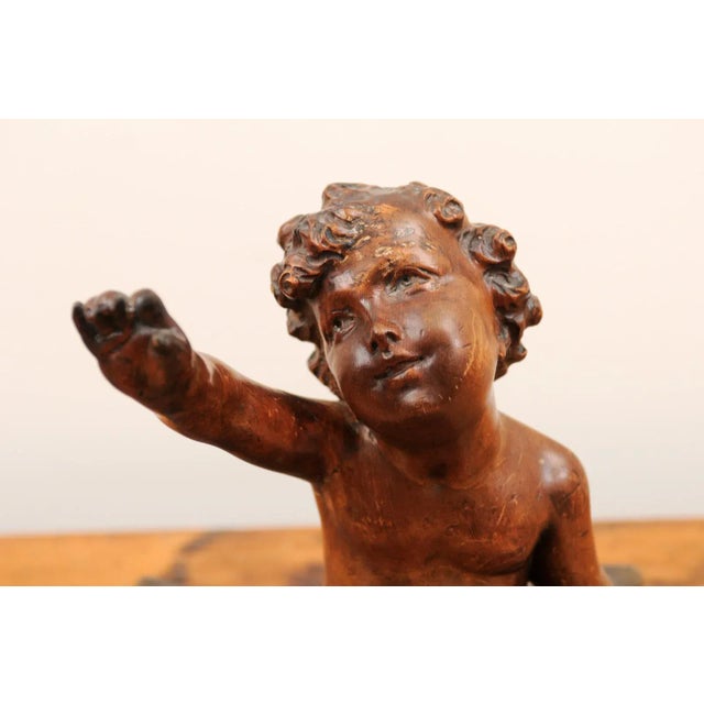 French 1780s Baroque Style Walnut Sculpture of Putto Sitting on a Pillow For Sale In Atlanta - Image 6 of 13