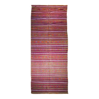 Vintage Moroccan Tribal Kilim, Handwoven Wool, Multicolor Stripe Pattern, 6x15 For Sale