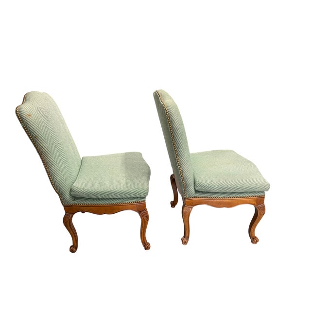 French Baker Furniture Pair of French Style Green Chairs For Sale - Image 3 of 16