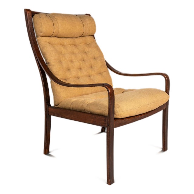 Mid-Century Danish Modern Bentwood Lounge Chair in Rosewood & Original Fabric by Fredrik A. Kayser for Vatne Møbler, Denmark, C. 1970's For Sale