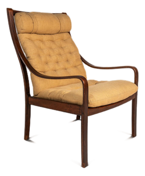 Mid-Century Danish Modern Bentwood Lounge Chair in Rosewood & Original Fabric by Fredrik A. Kayser for Vatne Møbler, Denmark, C. 1970's