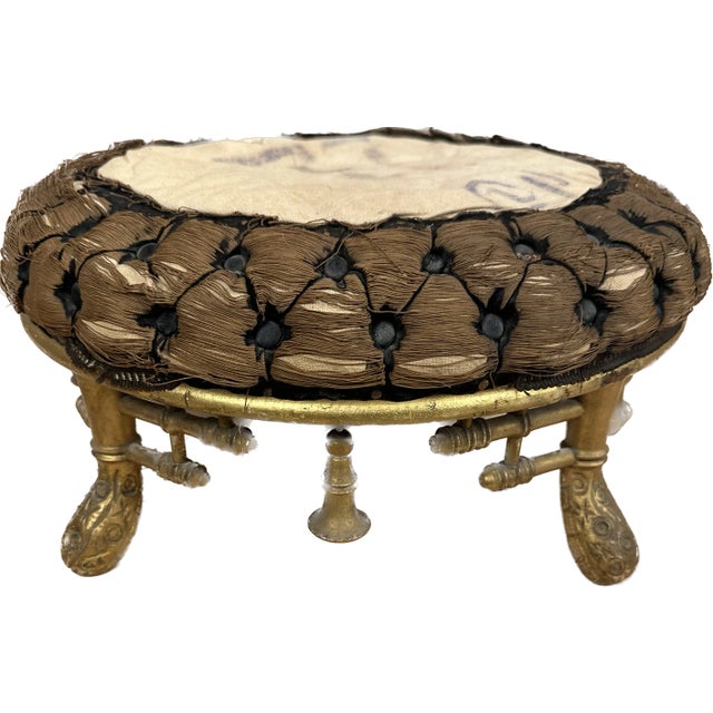 Mid 19th Century English Chinese Chippendale Giltwood Faux Bamboo Footstool For Sale - Image 10 of 10