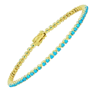 Nina Zhou Natural Turquoise Tennis Bracelet in 14k Yellow Gold
