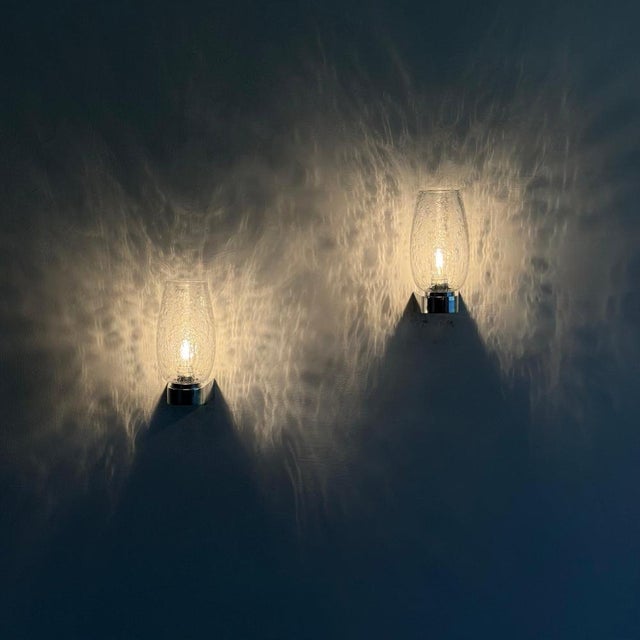 Pulegoso Glass and Chrome Wall Sconces in the style of Seguso Vetri d'Arte, 1970s, Set of 2 For Sale - Image 12 of 18