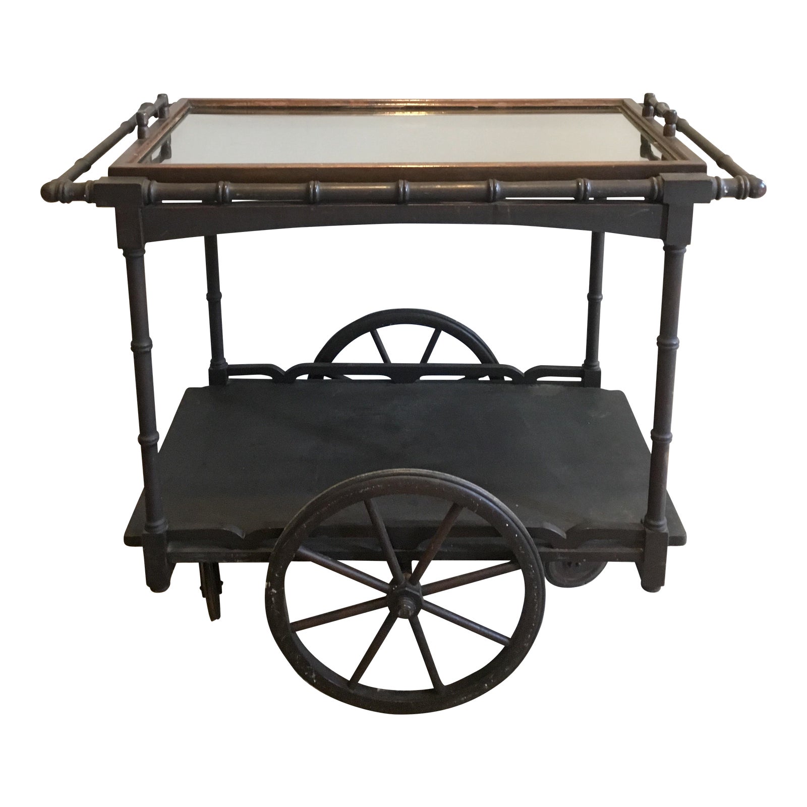 Antique Rustic Wooden Faux Bamboo Tea Serving Cart Chairish