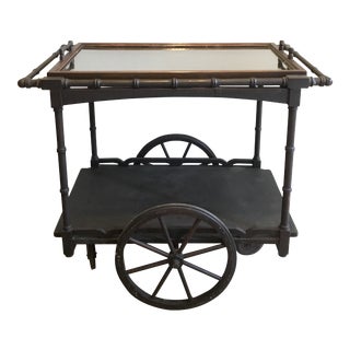 Antique Rustic Wooden Faux Bamboo Tea Serving Cart For Sale