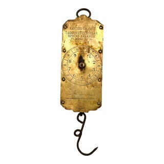 Antique Early 1900s Heavy Brass Hanging Scale For Sale