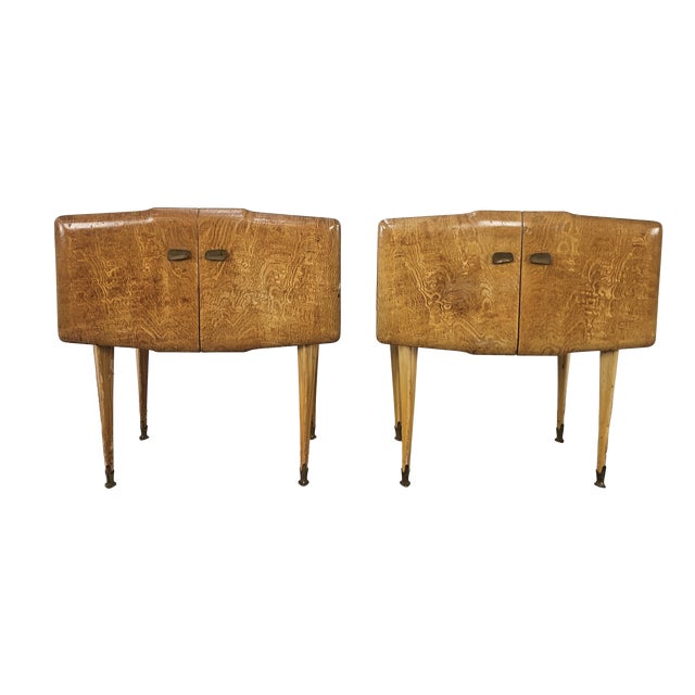 Vintage Maple Nightstands with Mirrored Tops, 1950s, Set of 2 For Sale