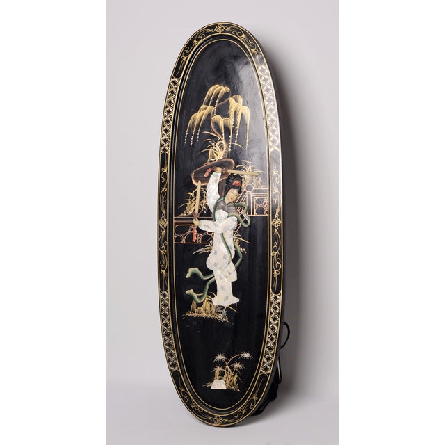 Chinoiserie Vintage Asian Panel Geisha Mother-of-Pearl Inlay For Sale - Image 4 of 6