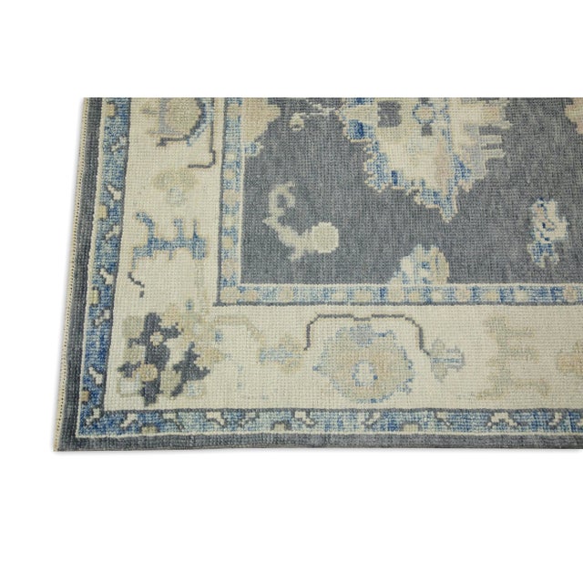 Modern Early 21st Century Gray Floral Design Handwoven Wool Turkish Oushak Rug 3'10" X 6'2" For Sale - Image 3 of 7