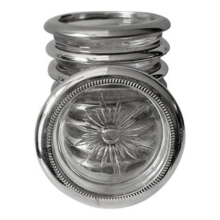 Vintage Mid Century Italian Silver Plate & Glass Barware Coasters - Set of 8 For Sale