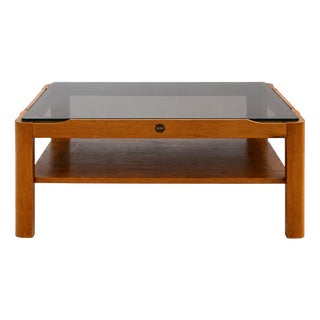 Mid-Century Modern Teak Coffee Table with Smoked Glass and Lower Shelf from Myer, 1960s For Sale