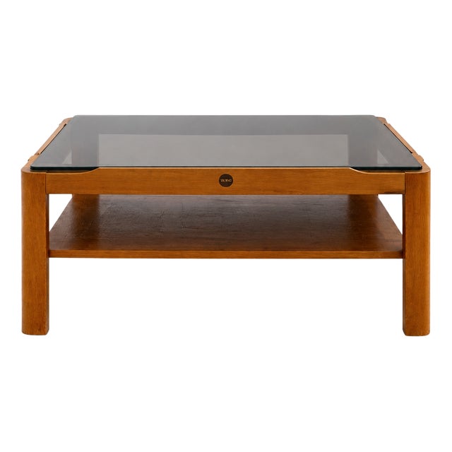 Mid-Century Modern Teak Coffee Table with Smoked Glass and Lower Shelf from Myer, 1960s For Sale