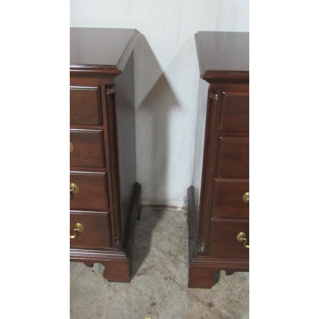 1980s 1980s Pair Ethan Allen Mahogany Four Drawer Large Nightstands Bachelors Chests For Sale - Image 5 of 9