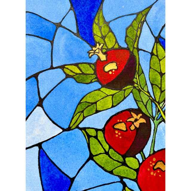 Original Watercolor Painting “Stained Glass Pomegranates” For Sale - Image 6 of 11