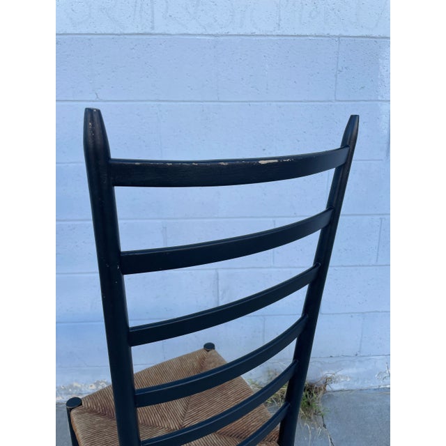 Pair of Sculptural Italian Tall Ladder Back Side Chairs With Rush Seats - In the Style of Gio Ponti For Sale In Los Angeles - Image 6 of 12