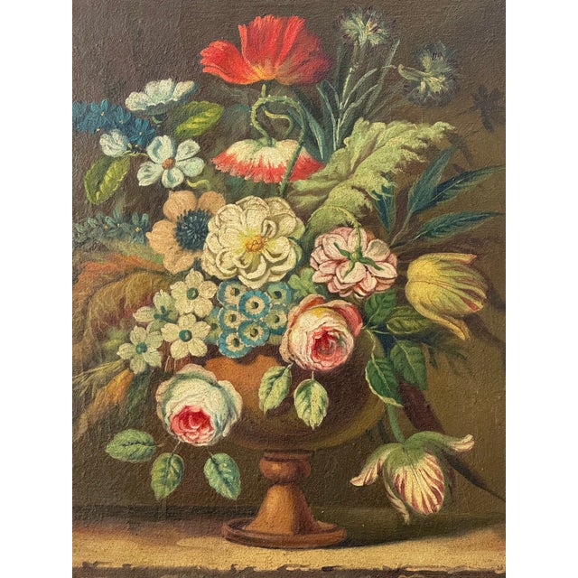 Antique European Dutch Masters Flower Still Life Framed Oil Painting Framed For Sale In New York - Image 6 of 12