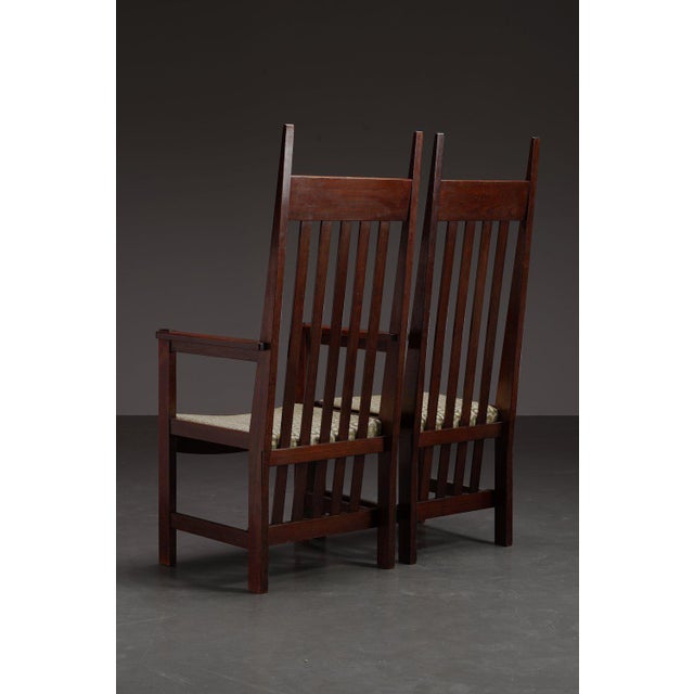Haagse School High Back Dining Chair Set by H. Wouda for H. Pander & Zn., 1920s, Set of 6 For Sale - Image 6 of 15