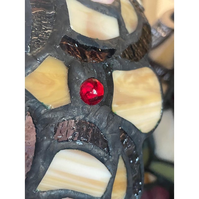 Late 20th Century Tiffany Style Stained Glass Pendant Light Shades Floral Leaded Glass - a Pair For Sale - Image 4 of 7