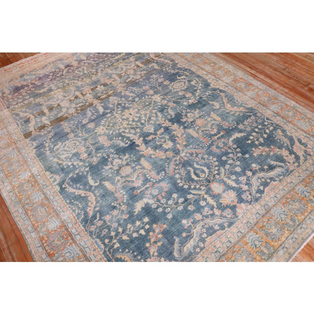 Persian Early 20th Century Zabihi Collection Blue Persian Sarouk Rug - 7'5" x 10' For Sale - Image 3 of 12