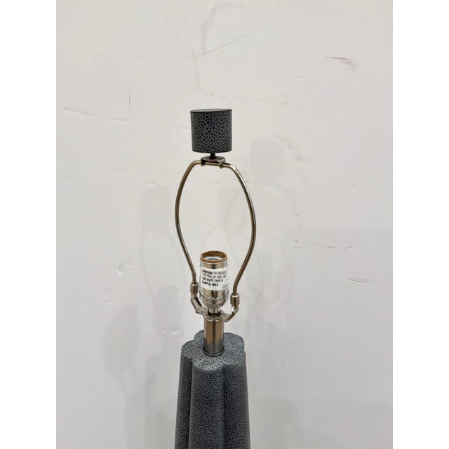Stylish Regina Andrew Gray Leather Shagreen Lamp, obelisk shape. Showroom floor sample.