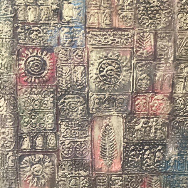 Vintage Asian Style Mixed-Media Abstract Textured Painting by Roong T. Circa 1968 For Sale - Image 4 of 12