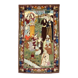 Antique Persian Kashan Wool 4X7 Multicolor Handmade Pictorial Area Rug #9900881 For Sale