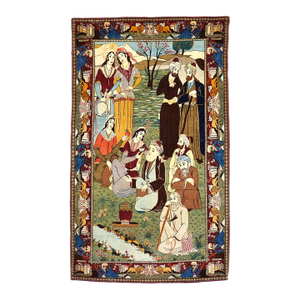 Antique Persian Kashan Wool 4X7 Multicolor Handmade Pictorial Area Rug #9900881