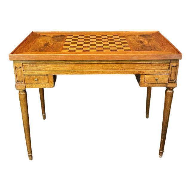 Antique French Inlaid Game Table With Reversible Chessboard Backgammon Top For Sale