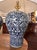 Ralph Lauren Contemporary Blue and White Ikat Pattern Ralph Lauren Over-Sized Jar Lamps With White Linen Shades, a Pair For Sale - Image 4 of 8