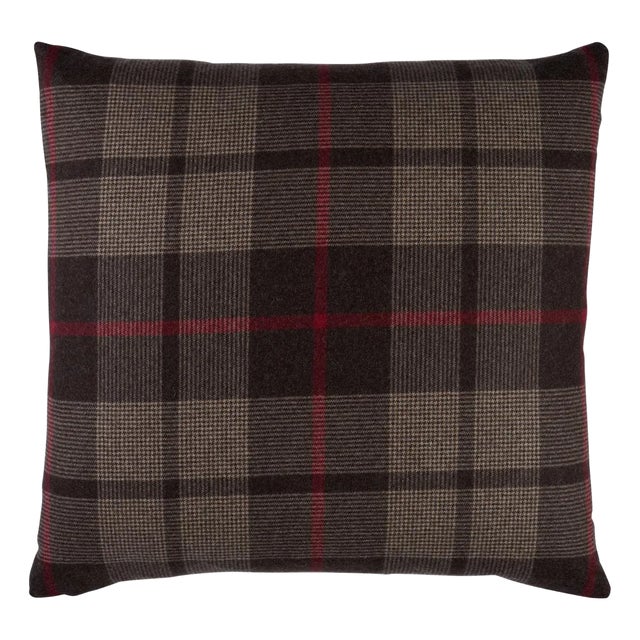 Schumacher Montana Wool Plaid 18" Pillow In Java For Sale
