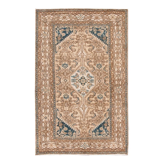 Early 20th Century Vintage Handmade Beige Medallion Wool Rug For Sale