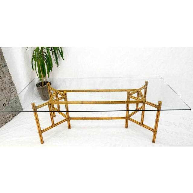 Wood Mid 20th Century Large Bamboo & Leather Frame 3/4" Thick Glass Top Dining Conference Table For Sale - Image 7 of 18