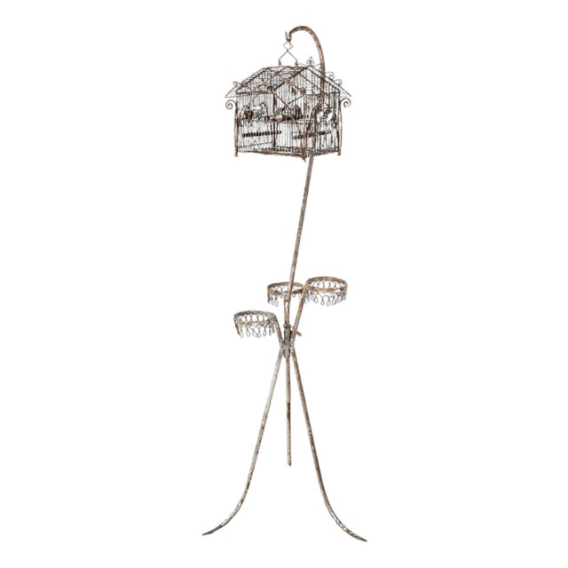 Mid 20th Century Charming French Birdcage Plant Stand with Original Paint For Sale
